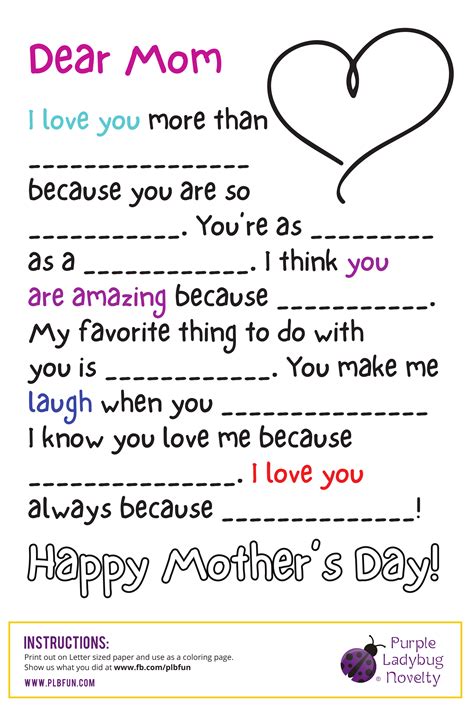 FREE Mother's Day Letter, & coloring page printable by Purple Ladybug ...