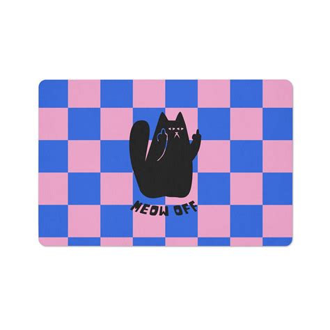 Checkered Funny Cat Floor Mat Black Cat Middle Finger Meow - Etsy