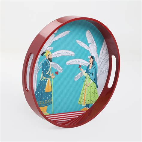 Buy Raisa Raja Rani Wooden Printed Round Serving Tray - 30cm from Home ...