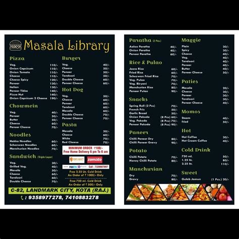 Menu at masala library, Kota