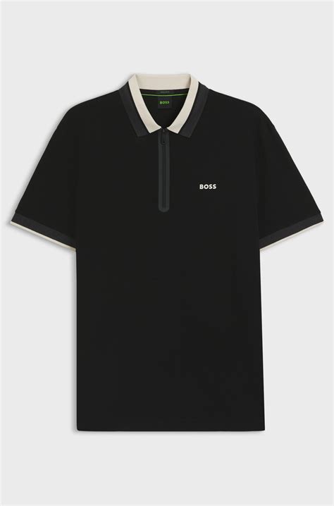 BOSS - Cotton-piqué polo shirt with zip placket - Black