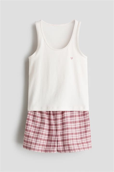 Cotton pyjamas - Light pink/Checked - Kids | H&M IN