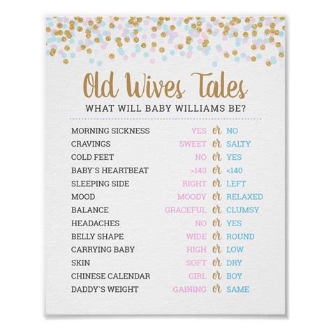 Old wives tales baby gender reveal game poster – Artofit