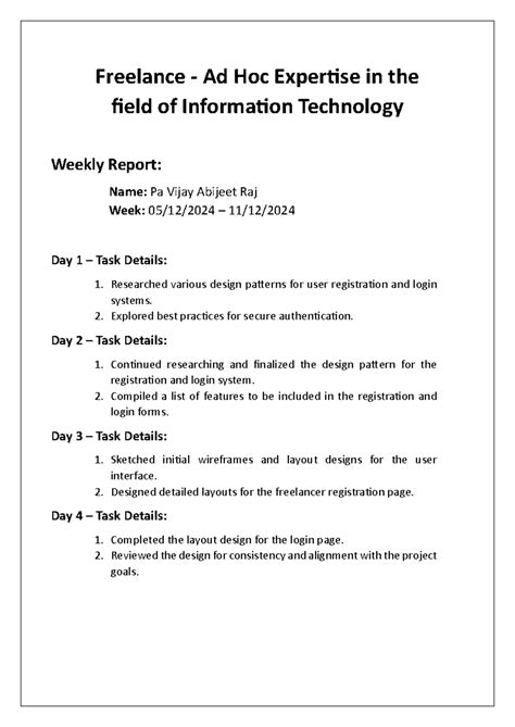IT 101: Weekly Report on Freelance Design Patterns and UI Layouts - Studocu