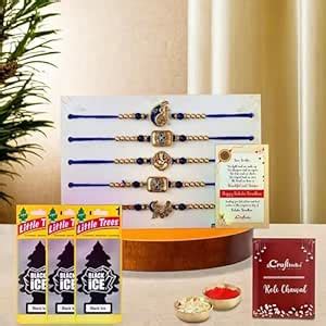 Buy eCraftIndia Set of 5 Blue & Golden Shri, Lord Ganesha, Peacock ...