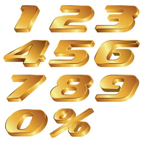 Number set 3d gold color vector | Premium Vector