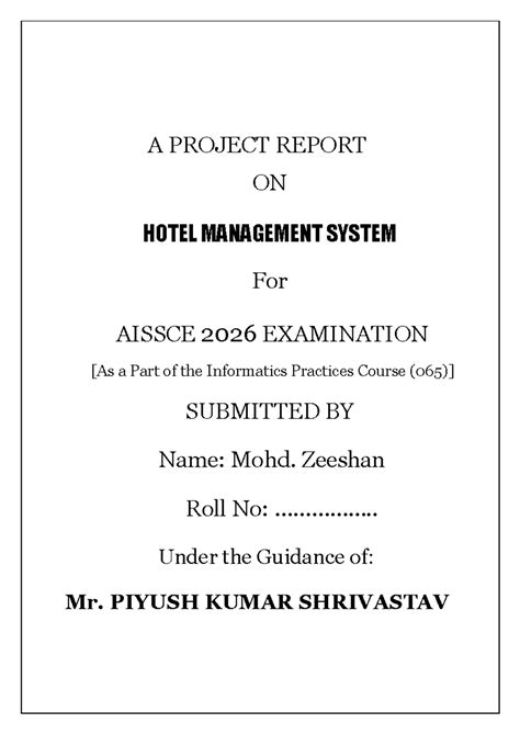 Hotel Management System Project Report for AISSCE 2026 Exam - Studocu