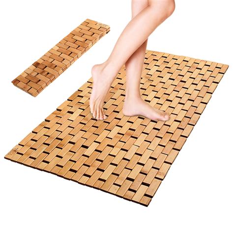volumoon Bamboo Shower Mat 40x60 cm, Mildew-Resistant Bath Mat with 45 ...
