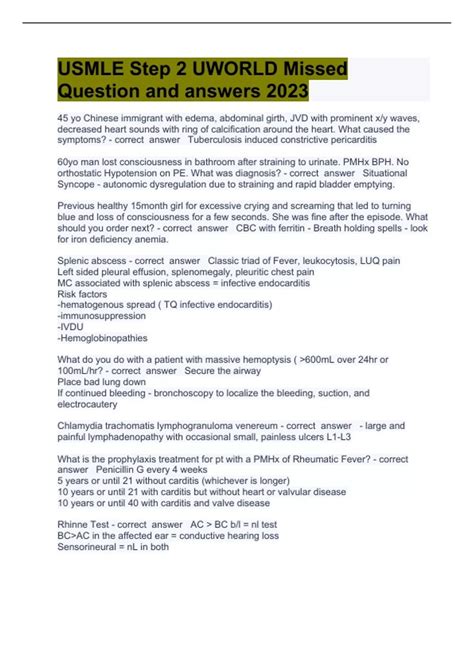 USMLE Step 2 UWORLD Missed Question and answers 2023 - USMLE Step 2 ...