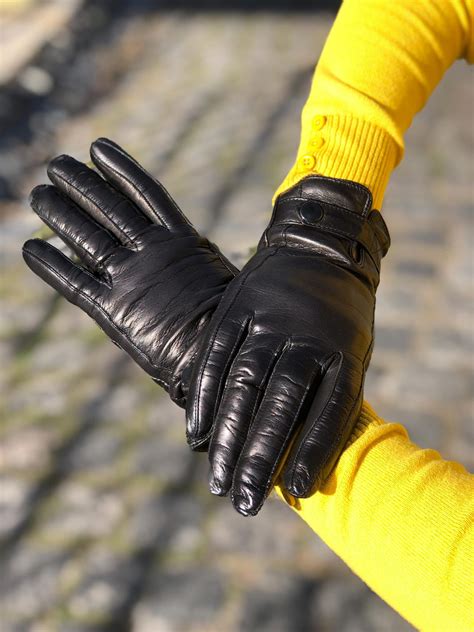 Women's Black Leather Gloves STYLISH Winter Accessories Premium Italian ...