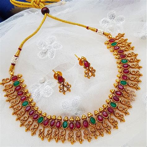 Buy gold plated artificial jewellery antique necklace jewellery online ...