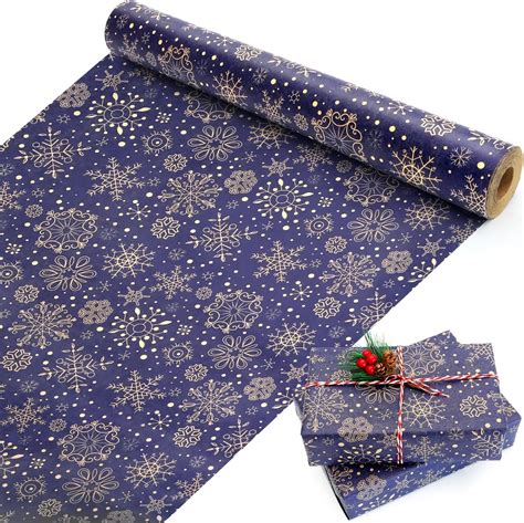 Amazon.com: MAMUNU Christmas Wrapping Paper Roll, Navy Blue and Brown ...
