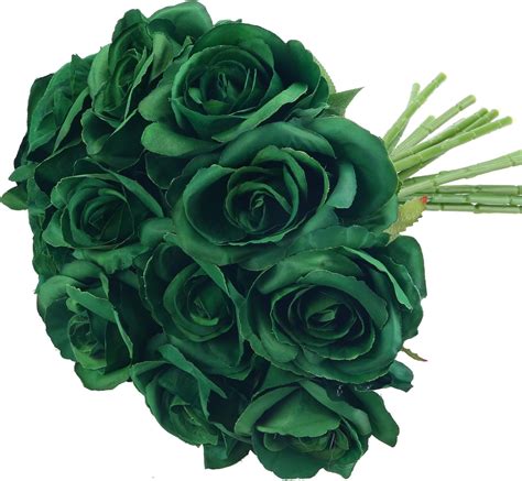 Amazon.com: Felice Arts 12 Pack Green Artificial Roses Emerald Green ...