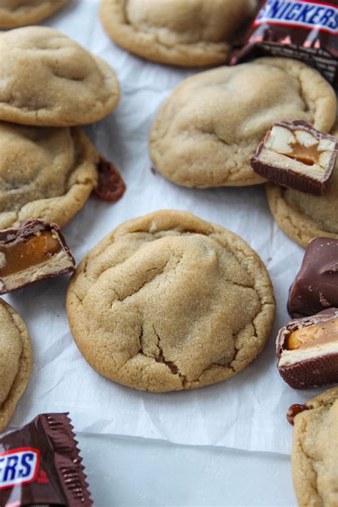 Snicker Surprise Peanut Butter Cookies - Baking You Happier