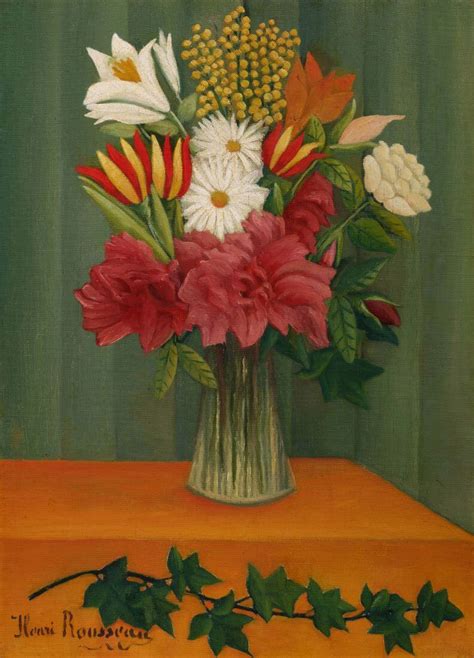 Vase Of Flowers With Ivy Branch - Henri Rousseau Floral Painting ...