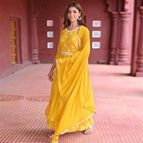 Yellow Sequins Embroidered Muslin Gown
