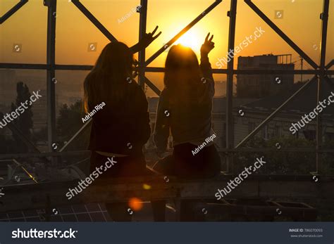 Two Girl Bff Silhouettes V Victory Stock Photo 786070093 | Shutterstock