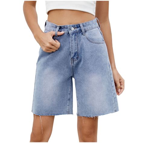 OGLCCG Women Baggy Jeans Mid-Low Wide Leg Knee Length Denim Shorts with ...