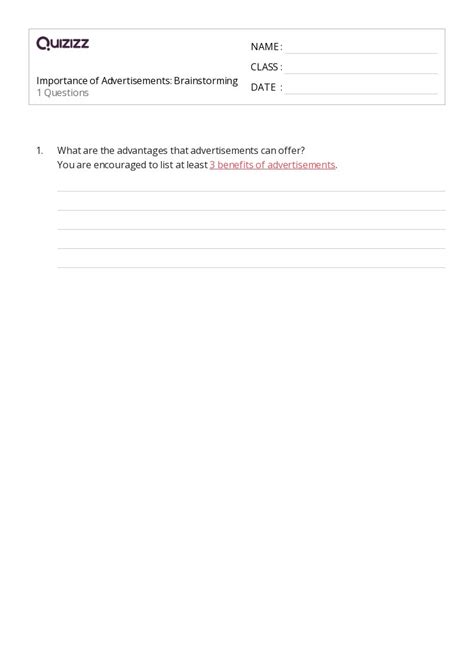 50+ Brainstorming worksheets for 8th Class on Quizizz | Free & Printable