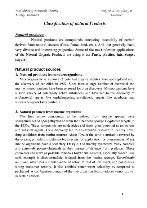 MSC Chemistry: Summary of Natural Products from Diverse Sources - Studocu
