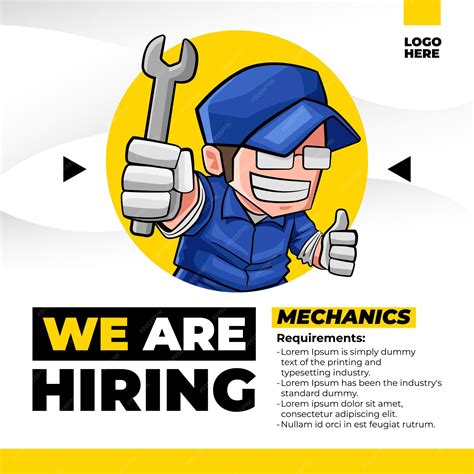 Premium Vector | We are hiring job vacancy for mechanic with character holding a wrench illustration