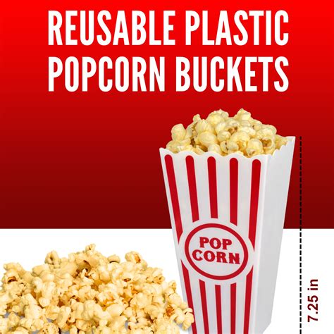 Reusable Plastic Popcorn Buckets 7.25 in Empty Containers for Home ...