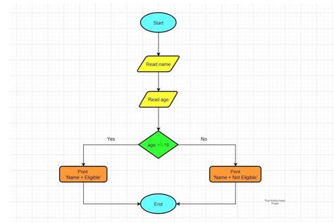 write an algorithm and draw a flowchart to input name and age of a ...