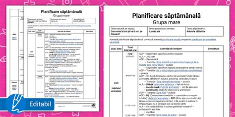 Animale sălbatice – Model planificare săptămânală grupa mare