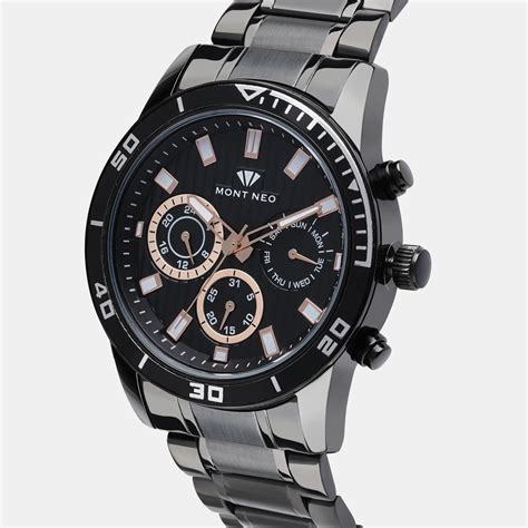 Mont Neo Men's Chronograph Round Dial Quartz Black Stainless Steel ...