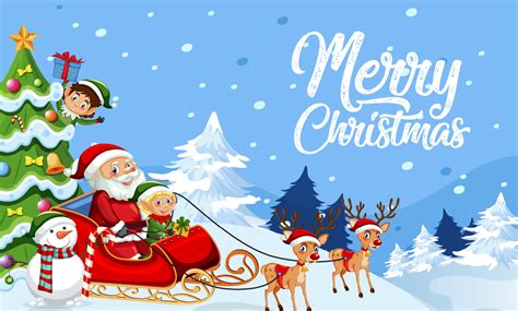 Merry Christmas banner design with Santa Claus on sleigh 12496156 ...