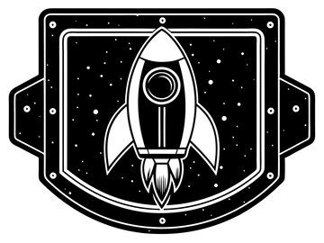 A black and white logo of a rocket with a space ship on it | Premium AI ...