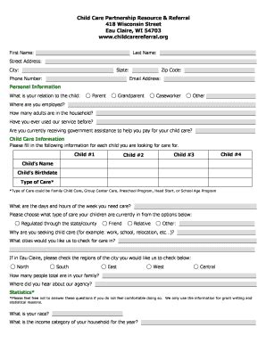 Child Care Referral Application Form - Blank Fillable Template | Fill ...