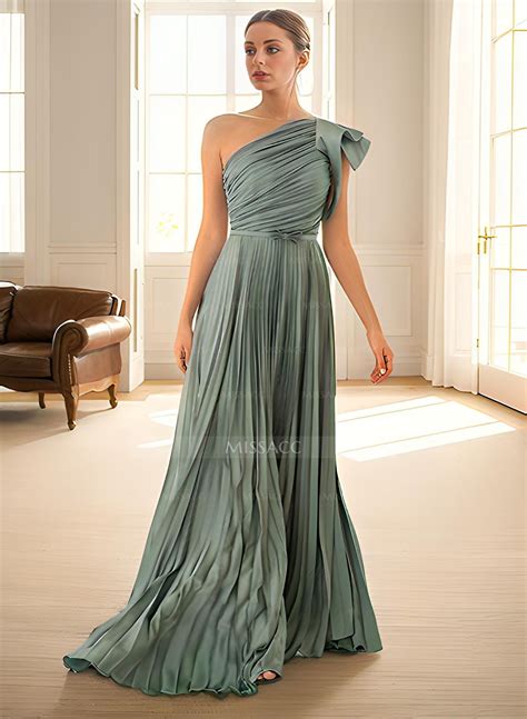 Elegant Pleated One-Shoulder Sleeveless Floor-Length Evening Dresses ...