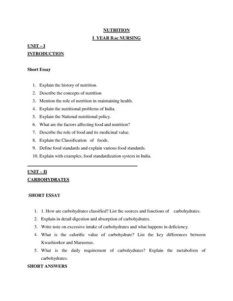 1755-Nutrition question bank - NUTRITION I YEAR B NURSING UNIT – I ...