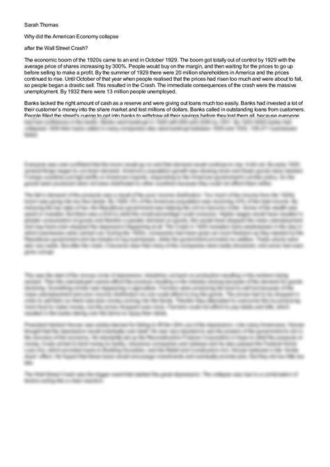 SOLUTION: Why did the american economy collapse after the wall street ...