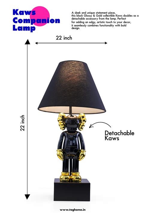 Kaws-Inspired Table Lamp with Glossy Metallic Black & Gold-Plated Kaws ...