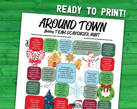Around Town Holiday Team Building Scavenger Hunt Printable Activity, C ...