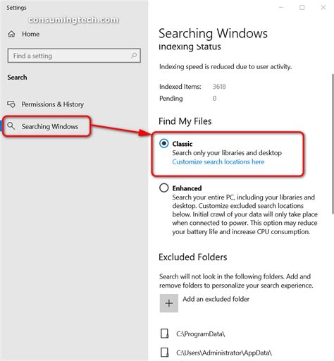 Turn On/Off Enhanced Mode for Search Indexer in Windows 10