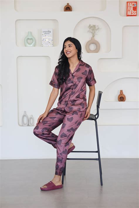 Chocolate Paw Print Silk Satin Night Suit - Women's Nightwear – Smarty ...