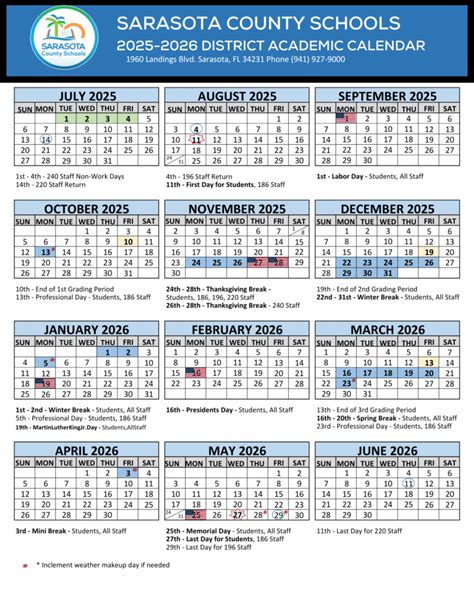Sarasota County School Calendar 2025-2026 [Holidays]