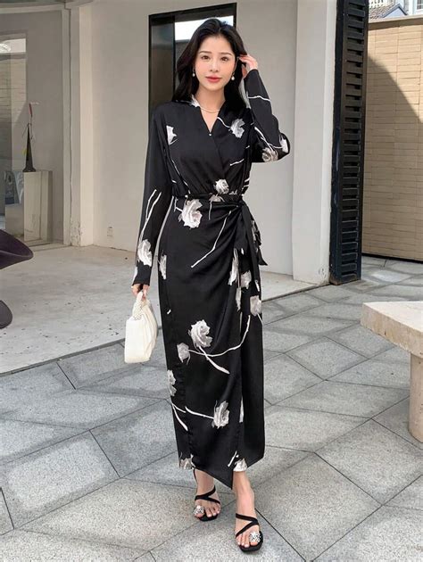 DAZY Floral Print Knot Side Wrap Dress,Fall Dress | SHEIN EUR