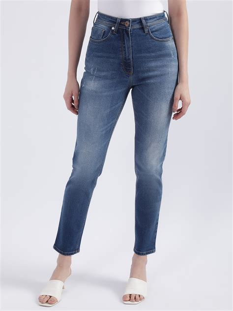 Shop Iconic Women Blue Solid Slim Fit Jeans Online – Iconic India