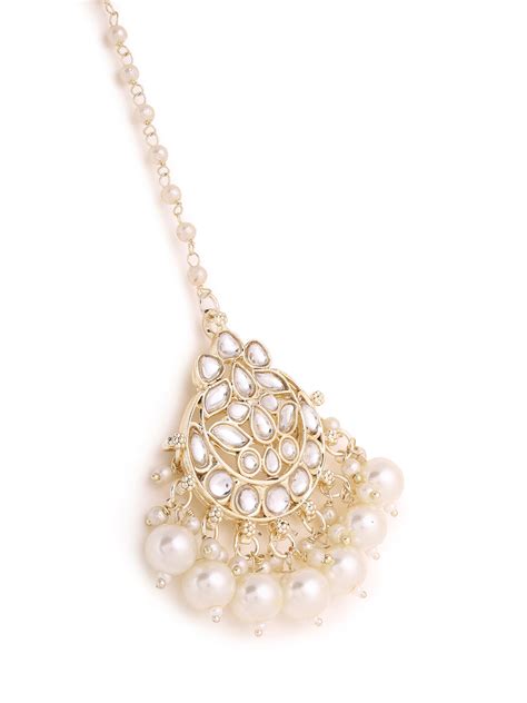 Priyaasi Flower shape Pearl and Kundan Maangtika