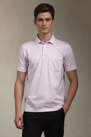 Buy Men Pink Textured Polo Neck T-shirt Online - 39734956 | Louis Philippe