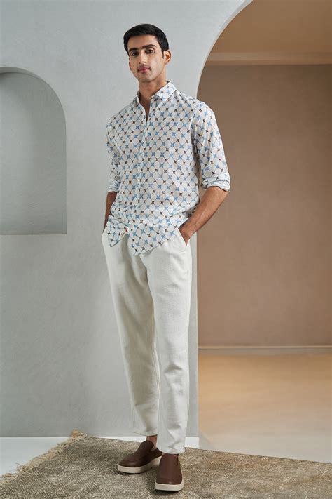 Buy Blue Lattice Handblock Printed Men's Shirt Online In India at ...