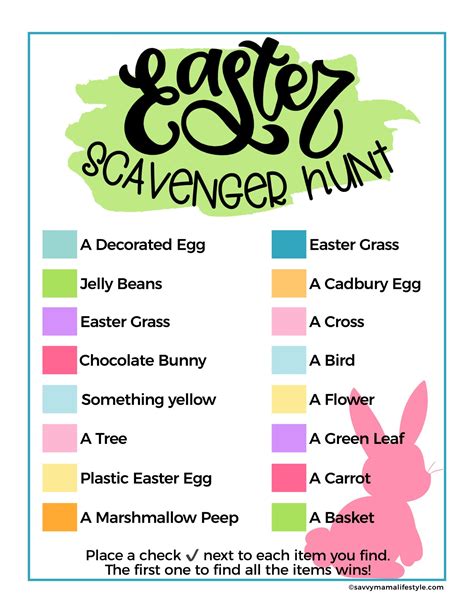 Easter Scavenger Hunt Free Printable