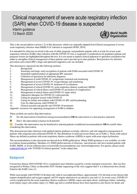 Clinical management of novel cov - Clinical management of severe acute ...