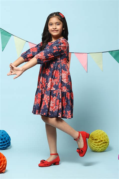 Blue Cotton All Over Print Dress