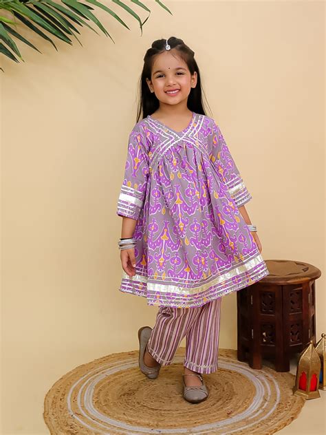 Sage Violet Girls Anarkali Kurta Set - KES - SC - SGVIL - 0 - 6