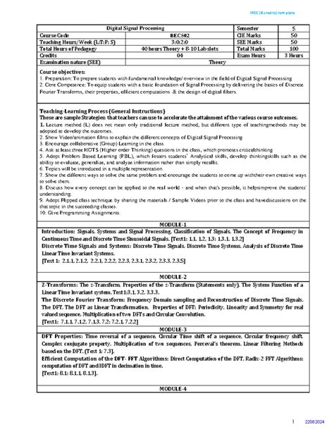 Digital Signal Processing Syllabus (BEC502) - Course Overview and ...
